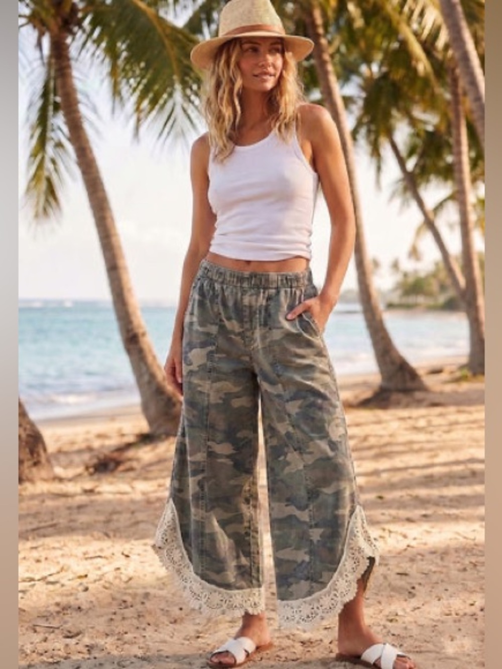 Effortless Boho Vibe: LovLov Lace Tulip Washed Camo Relaxed Fit Jeans Pants